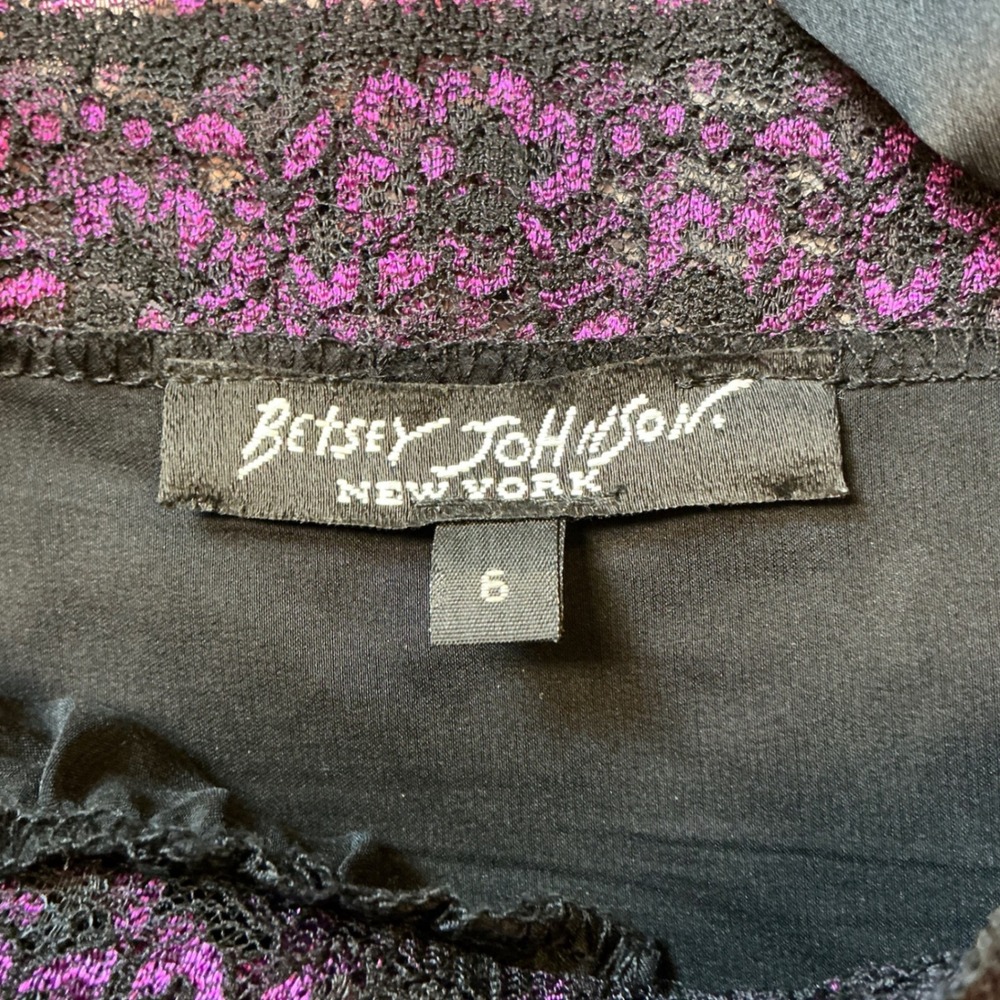 VTG Betsey Johnson 100% Silk Butterfly Dress Sz 6 Black Lace Trim Y2K Fairycore - Picture 6 of 8